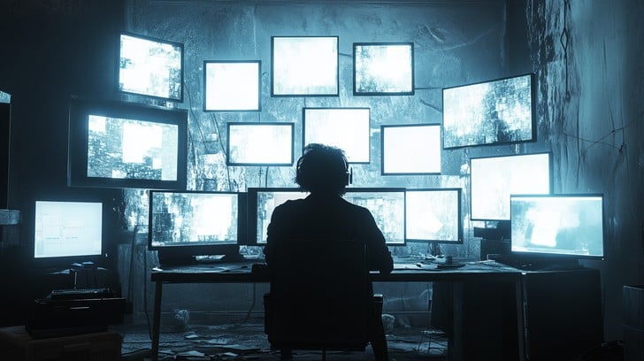 Professional surveillance monitoring center with multiple screens showing camera feeds in Anchorage Alaska